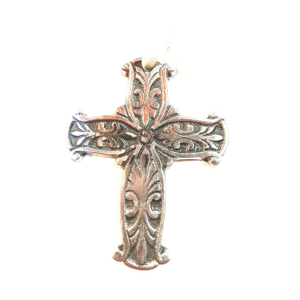 Silver Toned Metal Cross Christmas Ornament